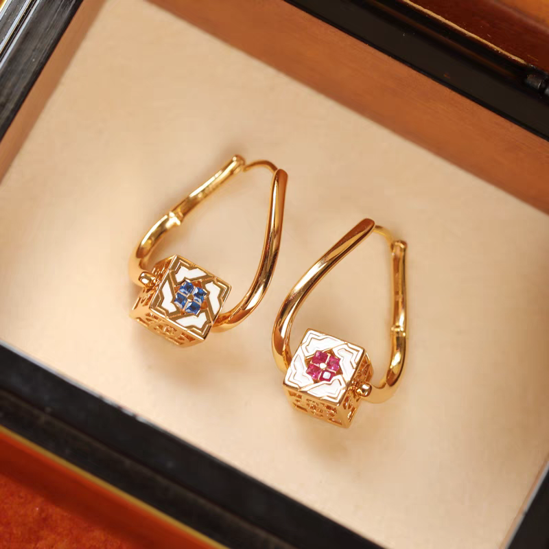 Kemstone Handcrafted Original Design Culaccino Asymmetrical Enamel Square Earrings – 925 Silver Vintage-Inspired Studs with Cubic Zirconia