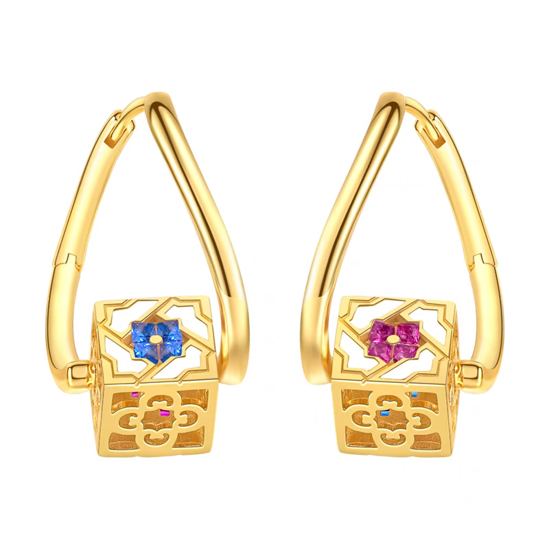 Kemstone Handcrafted Original Design Culaccino Asymmetrical Enamel Square Earrings – 925 Silver Vintage-Inspired Studs with Cubic Zirconia