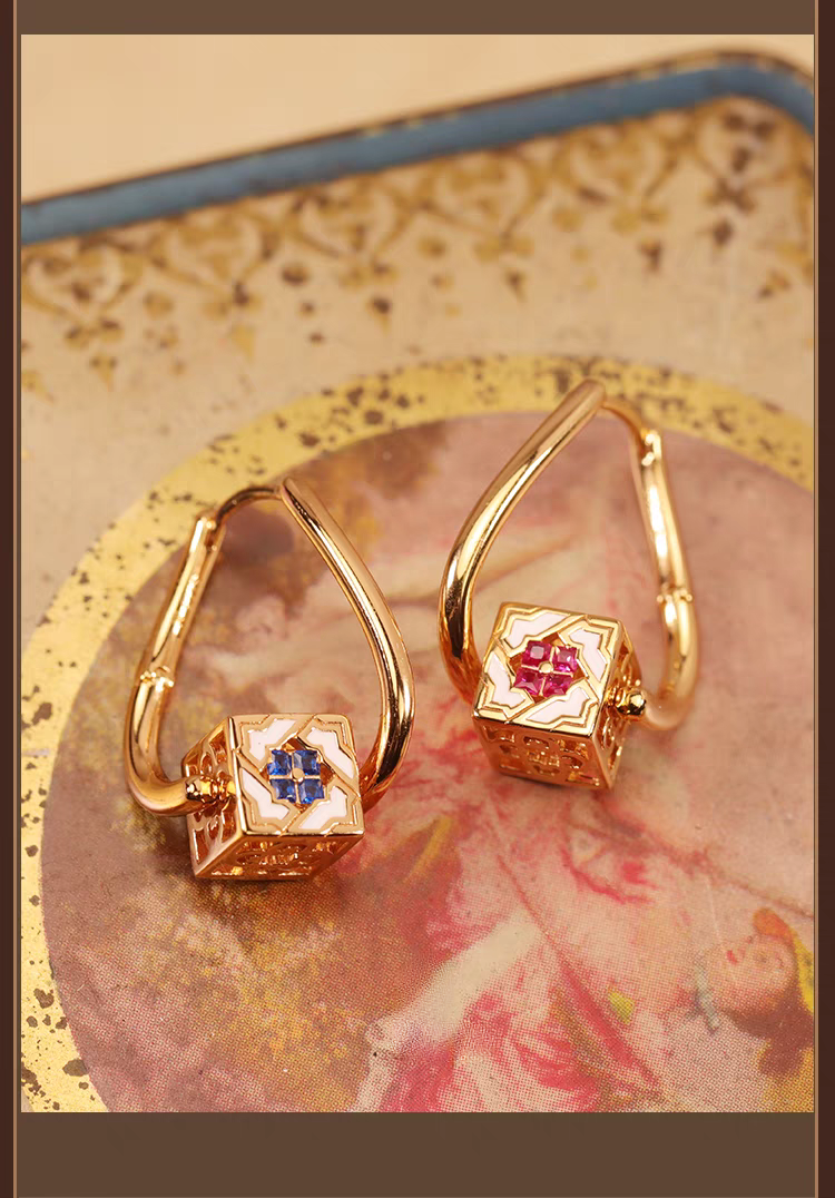 Kemstone Handcrafted Original Design Culaccino Asymmetrical Enamel Square Earrings – 925 Silver Vintage-Inspired Studs with Cubic Zirconia