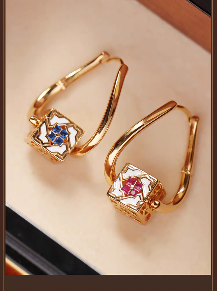 Kemstone Handcrafted Original Design Culaccino Asymmetrical Enamel Square Earrings – 925 Silver Vintage-Inspired Studs with Cubic Zirconia