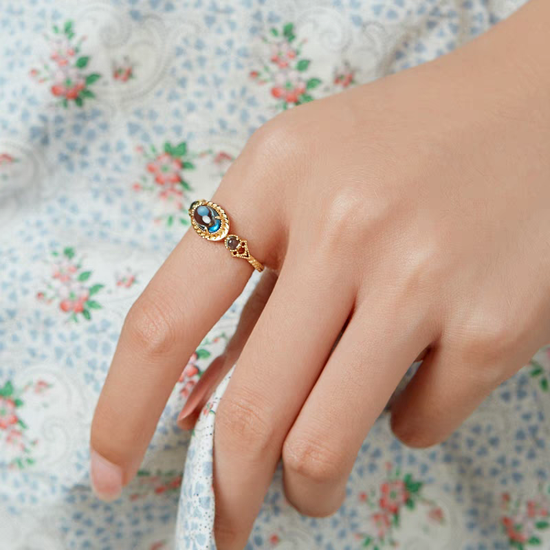Anillo de topacio vintage "Isla de la Soledad" de Kemstone — Plata de ley 925 con baño de oro vermeil, anillo minimalista ajustable y llamativo EMR-521159
