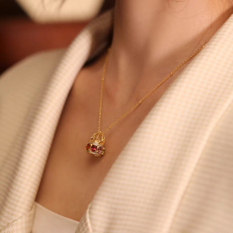 Kemstone Handcrafted Original Design Vintage Silver Gilded Carousel Necklace with Natural Gemstones – 925 Sterling Silver Pendant for Women, Healing Birthstone Jewelry, Perfect Gift