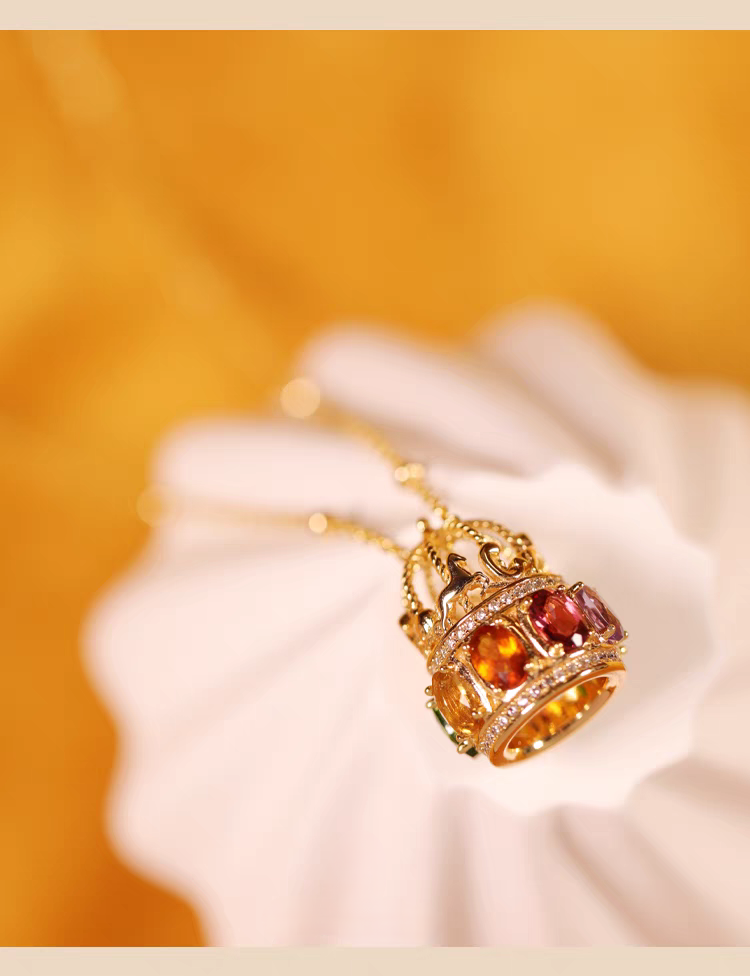 Kemstone Handcrafted Original Design Vintage Silver Gilded Carousel Necklace with Natural Gemstones – 925 Sterling Silver Pendant for Women, Healing Birthstone Jewelry, Perfect Gift