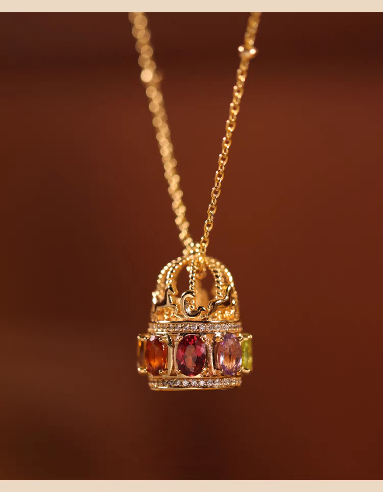 Kemstone Handcrafted Original Design Vintage Silver Gilded Carousel Necklace with Natural Gemstones – 925 Sterling Silver Pendant for Women, Healing Birthstone Jewelry, Perfect Gift