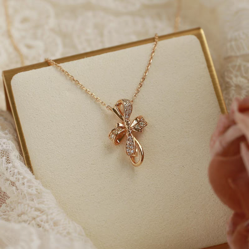 Elegant Bowknot Necklace Sterling Silver Gold-Plated Adjustable Pendant — Kemstone
