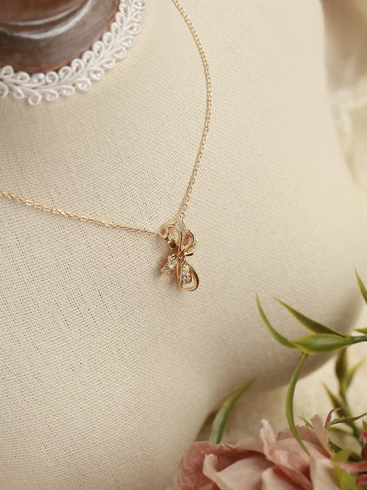 Elegant Bowknot Necklace Sterling Silver Gold-Plated Adjustable Pendant — Kemstone