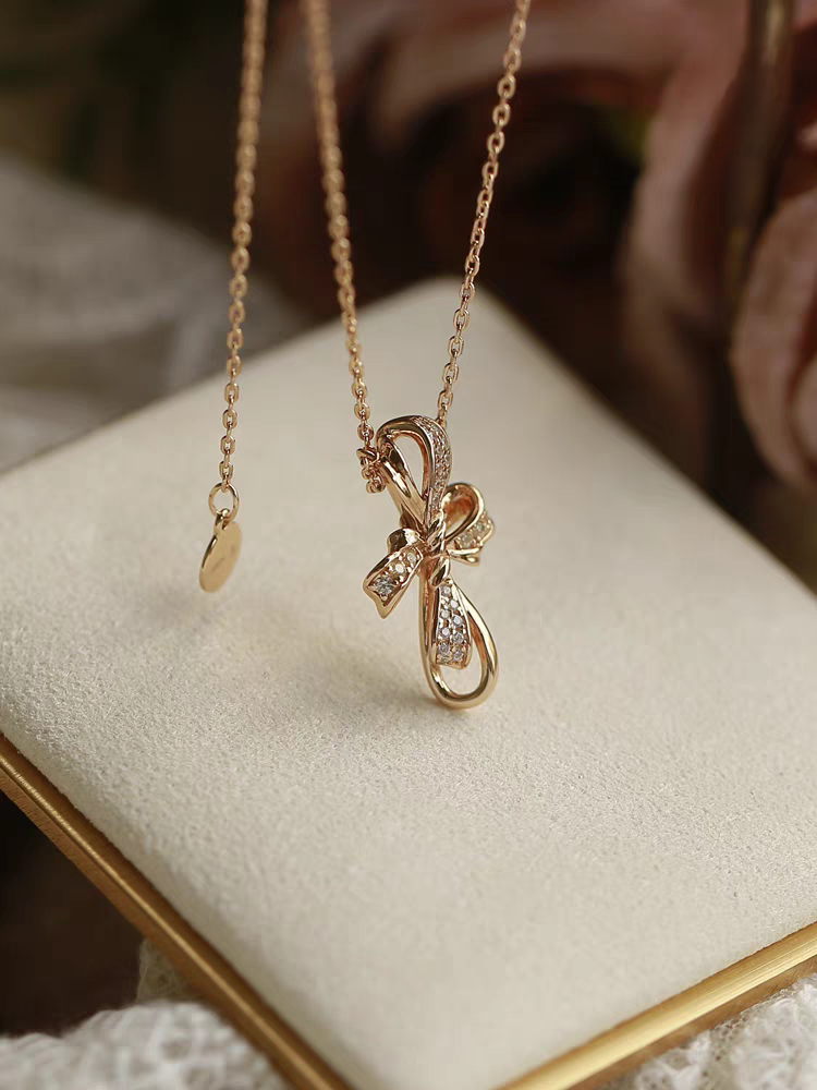 Elegant Bowknot Necklace Sterling Silver Gold-Plated Adjustable Pendant — Kemstone