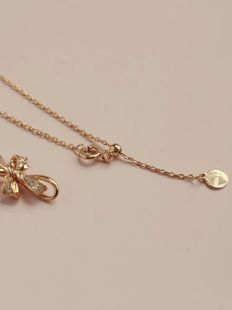 Elegant Bowknot Necklace Sterling Silver Gold-Plated Adjustable Pendant — Kemstone