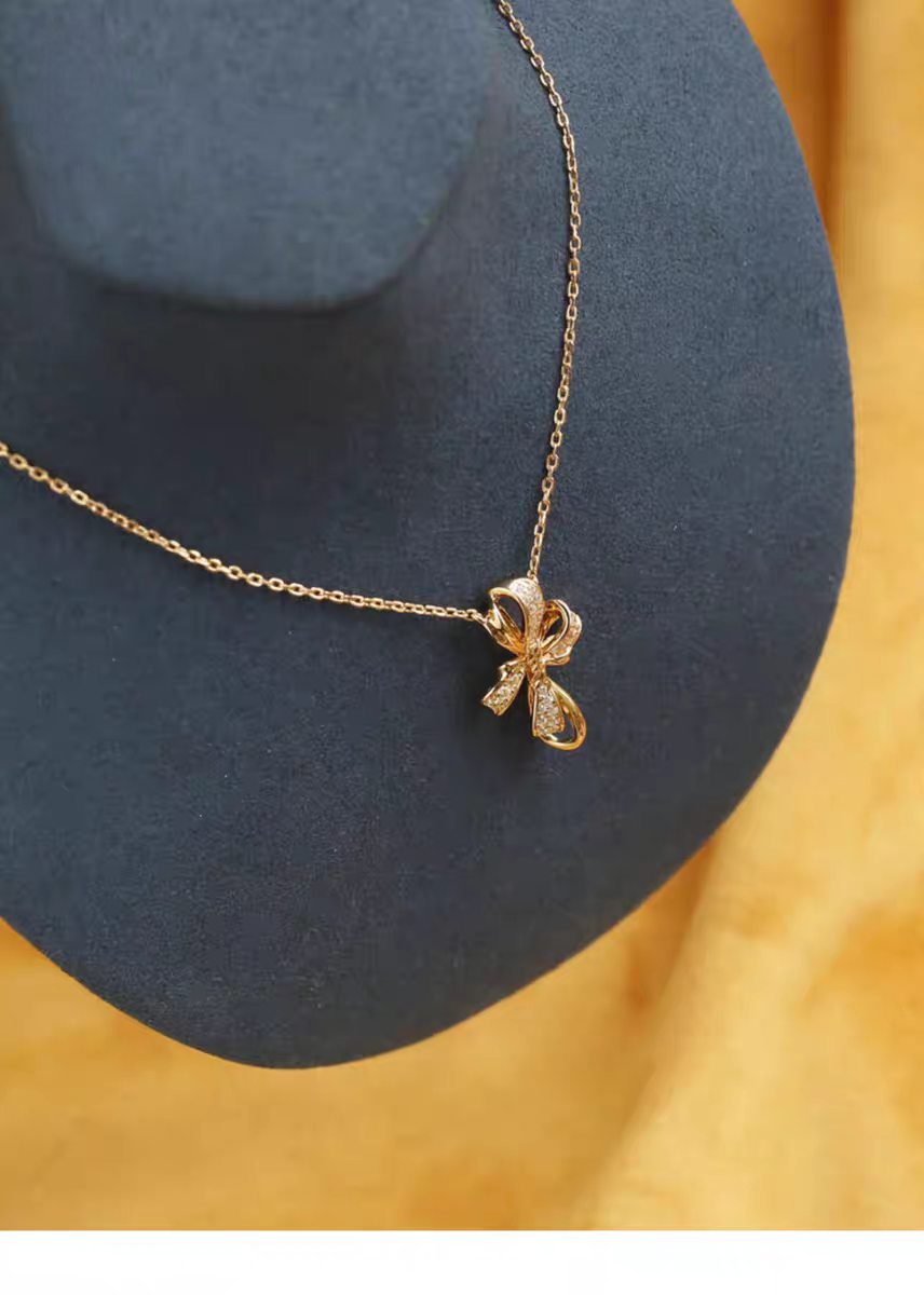 Elegant Bowknot Necklace Sterling Silver Gold-Plated Adjustable Pendant — Kemstone
