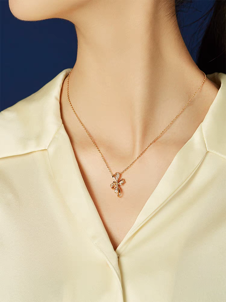 Elegant Bowknot Necklace Sterling Silver Gold-Plated Adjustable Pendant — Kemstone