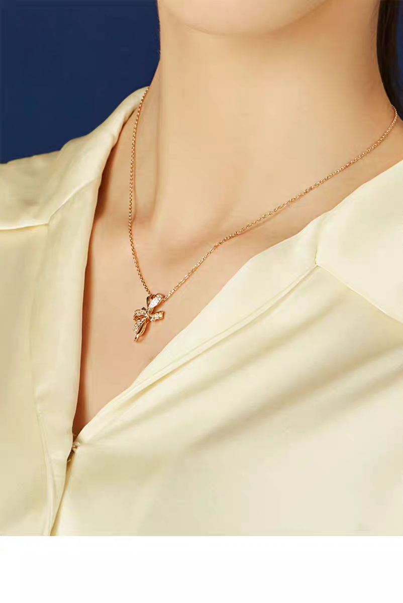 Elegant Bowknot Necklace Sterling Silver Gold-Plated Adjustable Pendant — Kemstone