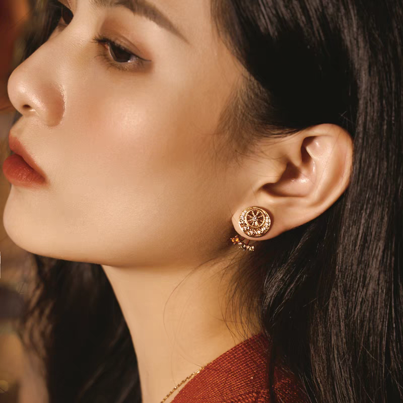 Kemstone Handcrafted Original Design Sunset Ferris Wheel Earrings – 925 Sterling Silver, Spessartite Garnet, Citrine, Smoky Quartz, and Cubic Zirconia – Vintage-Inspired Removable Gemstone Design