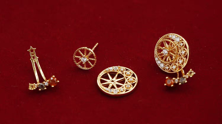 Kemstone Handcrafted Original Design Sunset Ferris Wheel Earrings – 925 Sterling Silver, Spessartite Garnet, Citrine, Smoky Quartz, and Cubic Zirconia – Vintage-Inspired Removable Gemstone Design