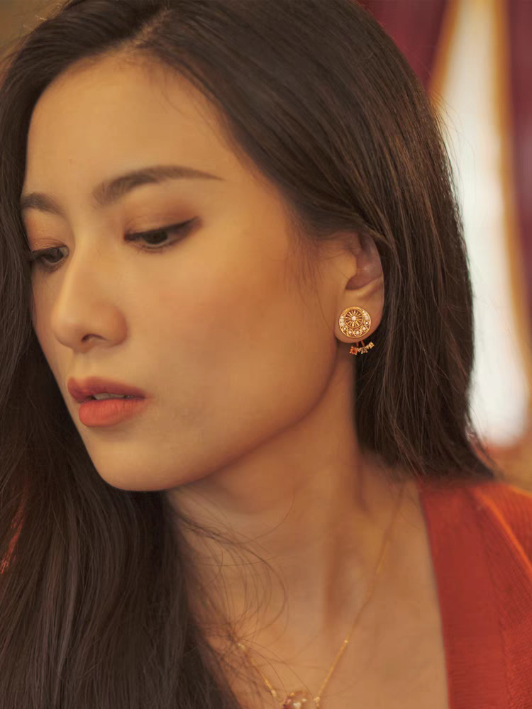 Kemstone Handcrafted Original Design Sunset Ferris Wheel Earrings – 925 Sterling Silver, Spessartite Garnet, Citrine, Smoky Quartz, and Cubic Zirconia – Vintage-Inspired Removable Gemstone Design
