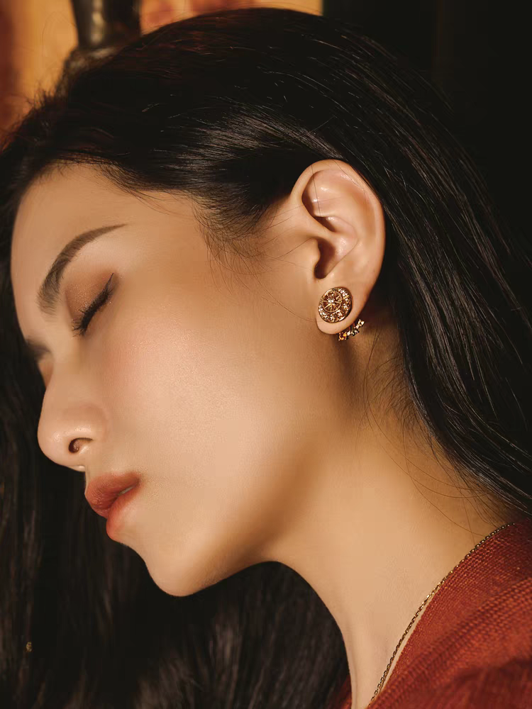 Kemstone Handcrafted Original Design Sunset Ferris Wheel Earrings – 925 Sterling Silver, Spessartite Garnet, Citrine, Smoky Quartz, and Cubic Zirconia – Vintage-Inspired Removable Gemstone Design