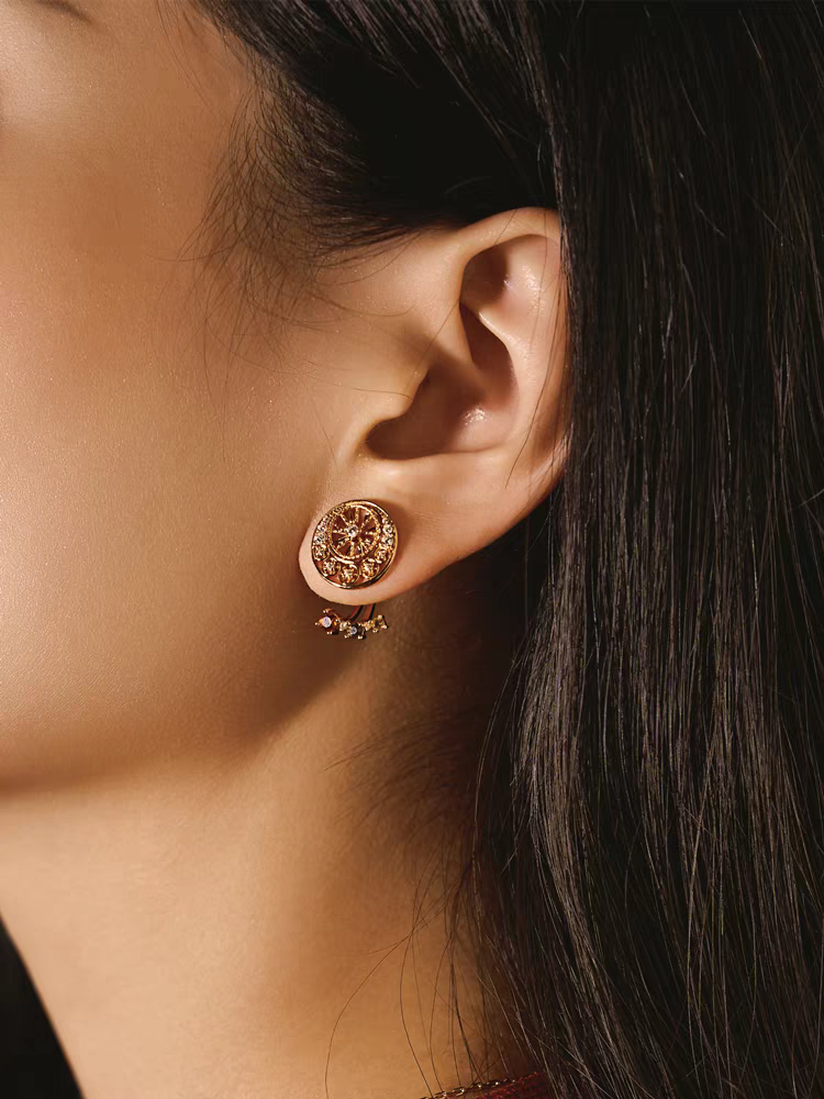 Kemstone Handcrafted Original Design Sunset Ferris Wheel Earrings – 925 Sterling Silver, Spessartite Garnet, Citrine, Smoky Quartz, and Cubic Zirconia – Vintage-Inspired Removable Gemstone Design