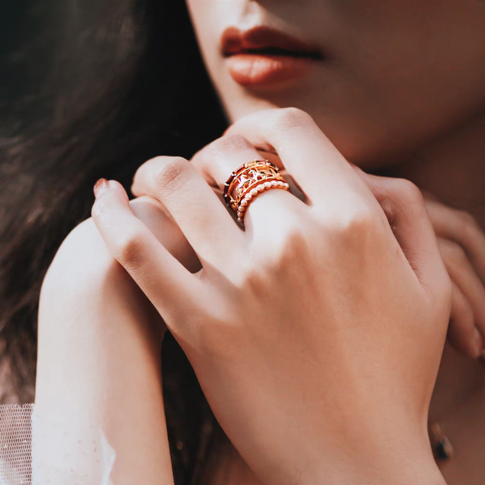 Kemstone Handcrafted Original Design Vintage Carousel Gemstone & Pearl Stacking Ring Set, Sterling Silver with Gold Plating - A Healing Gift for the Heart