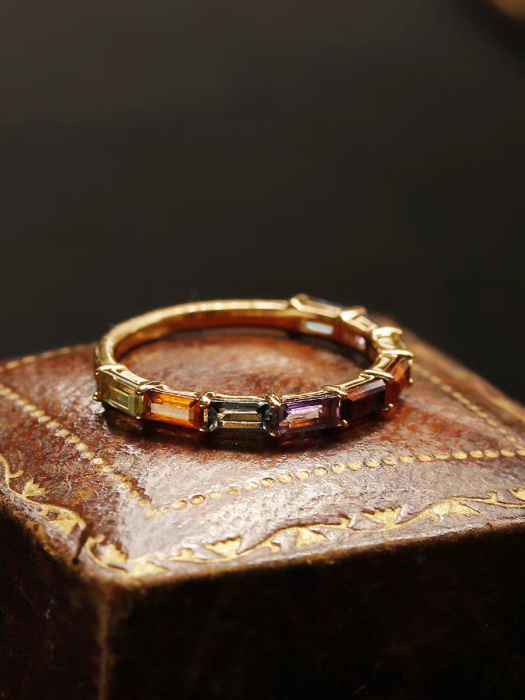 Kemstone Handcrafted Original Design Vintage Carousel Gemstone & Pearl Stacking Ring Set, Sterling Silver with Gold Plating - A Healing Gift for the Heart