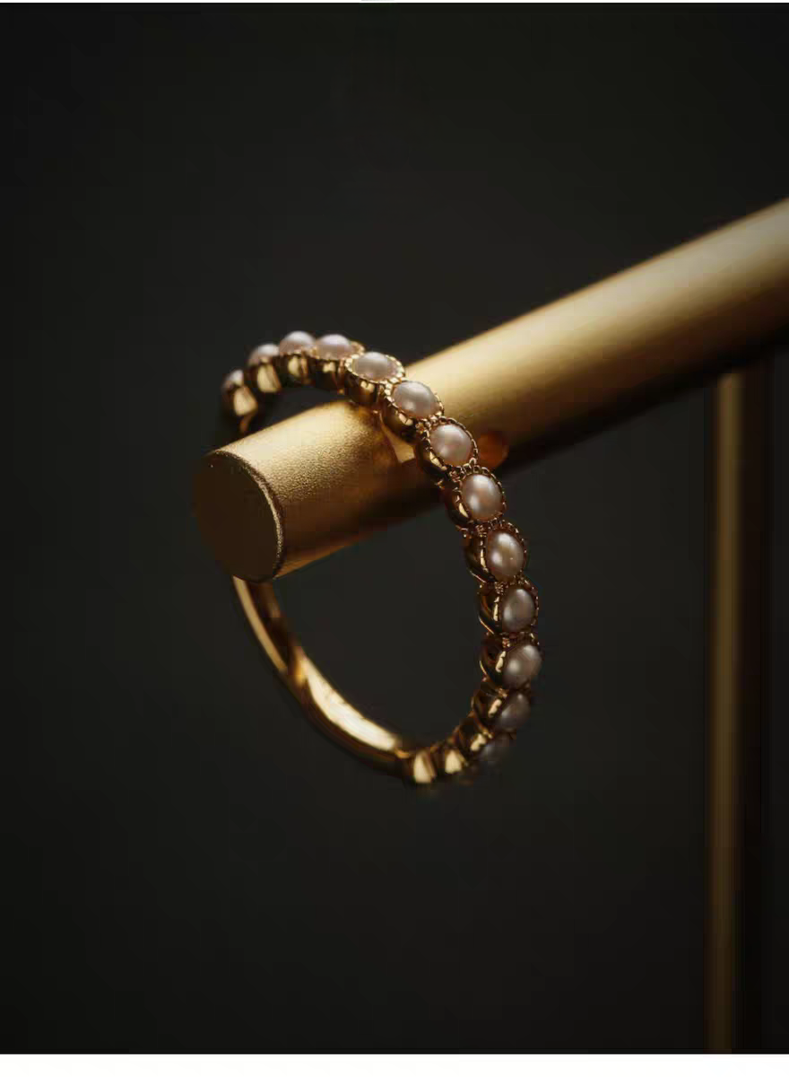 Kemstone Handcrafted Original Design Vintage Carousel Gemstone & Pearl Stacking Ring Set, Sterling Silver with Gold Plating - A Healing Gift for the Heart
