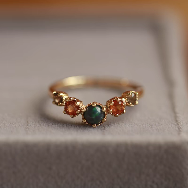 Dusk at Sunset Adjustable Ring – Black Opal, Citrine & Smoky Quartz | 925 Sterling Silver Gold Vermeil | Kemstone