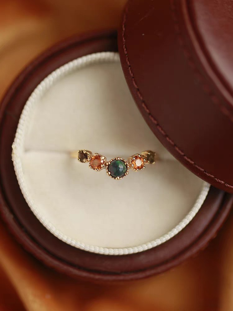 Dusk at Sunset Adjustable Ring – Black Opal, Citrine & Smoky Quartz | 925 Sterling Silver Gold Vermeil | Kemstone