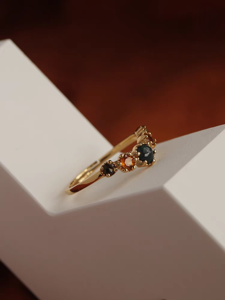 Dusk at Sunset Adjustable Ring – Black Opal, Citrine & Smoky Quartz | 925 Sterling Silver Gold Vermeil | Kemstone