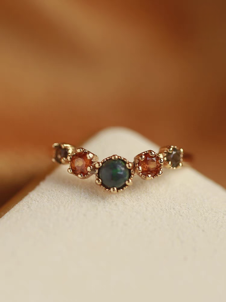 Dusk at Sunset Adjustable Ring – Black Opal, Citrine & Smoky Quartz | 925 Sterling Silver Gold Vermeil | Kemstone