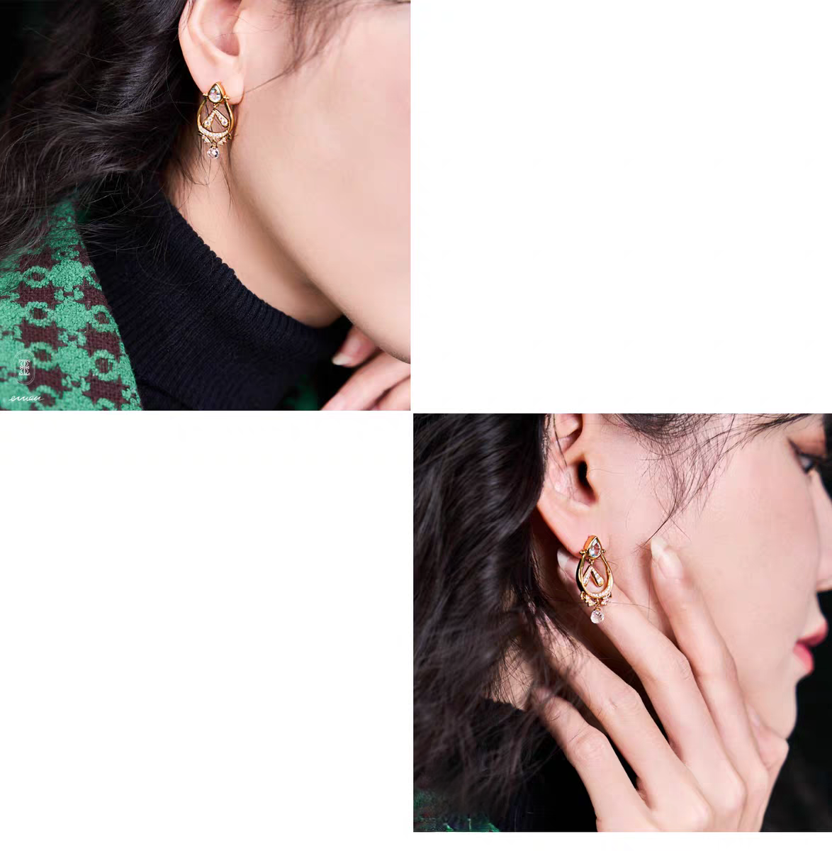 Pendientes BESHINE de conejito con diseño original, hechos a mano por Kemstone. Pendientes colgantes de plata de ley 925 bañados en oro con topacio azul cielo, cuarzo blanco y circonita cúbica. Un regalo de joyería alegre y brillante.
