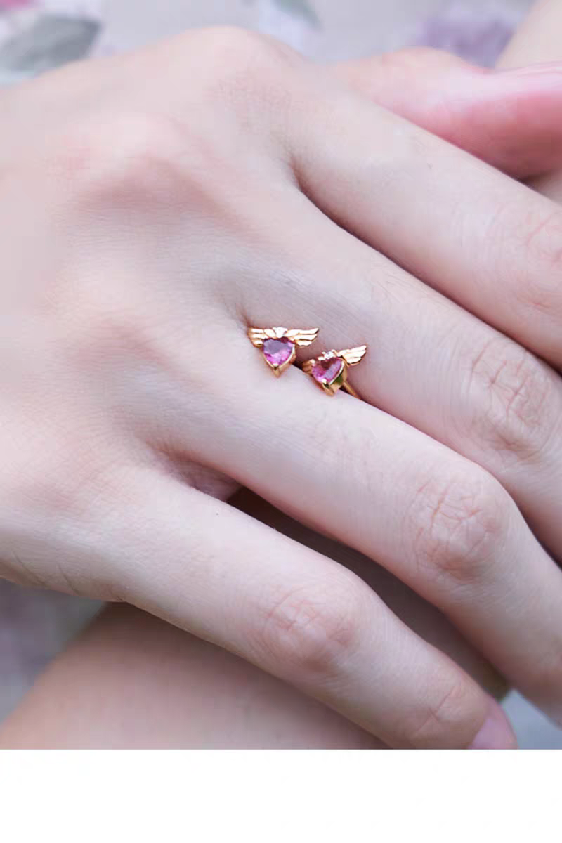 Kemstone Handcrafted Original Design Stellar Wings Pink Tourmaline Heart Stud Earrings - 925 Silver Winged Heart Mini Earrings