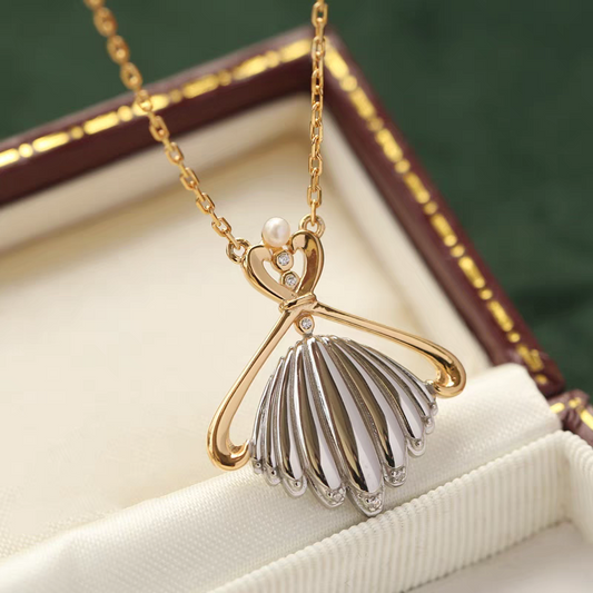 Kemstone Handcrafted Original Design Grace Ballroom Gown Necklace - Gold-Plated Sterling Silver Vintage Pearl Pendant Necklace