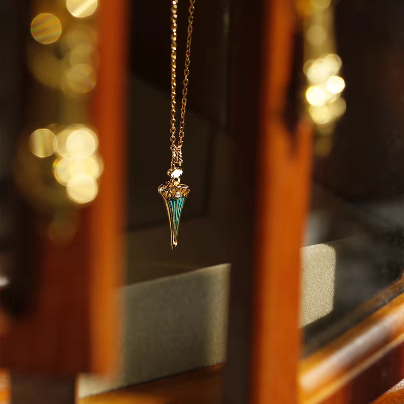 Kemstone Handcrafted Original Design "Rain Walker" Vintage Umbrella Necklace – 18" Gold-Plated 925 Sterling Silver with Enamel & Cubic Zirconia