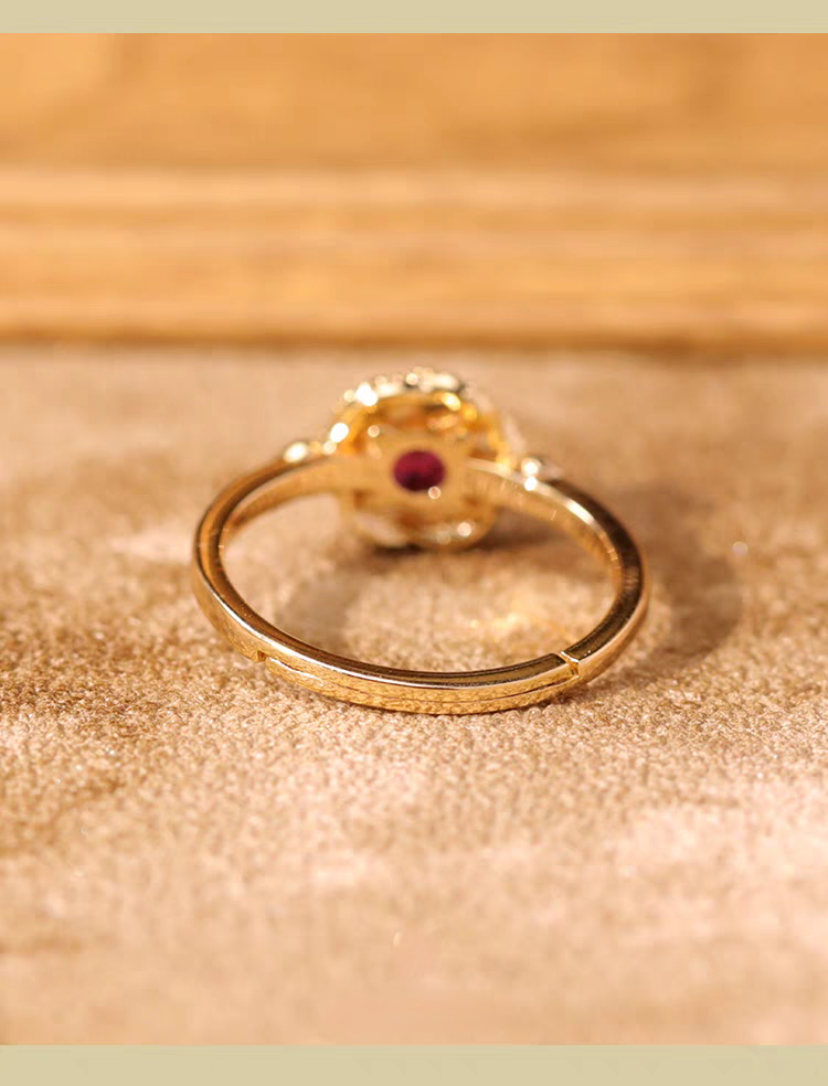 Kemstone Handcrafted Original Design Rose Nebula Garnet Ring in 18K Gold-Plated 925 Sterling Silver, Vintage Romantic Design with Zircon Accents