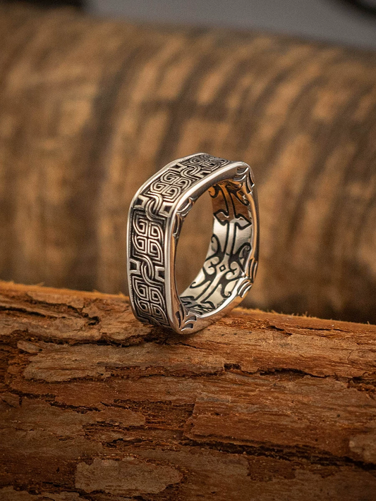 Kemstone Vintage Celtic Knot Square Stainless Steel Ring for Men – Norse Pattern Design NW-A035