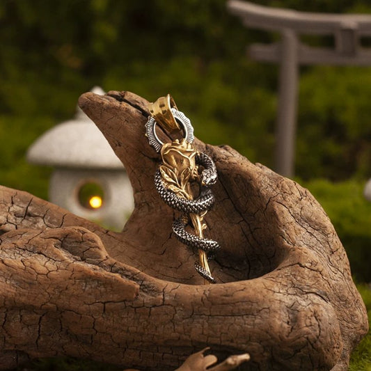 Kemstone Mythic Serpent & Rose Pendant Necklace – Stainless Steel Vintage Greek Style NWN-09528