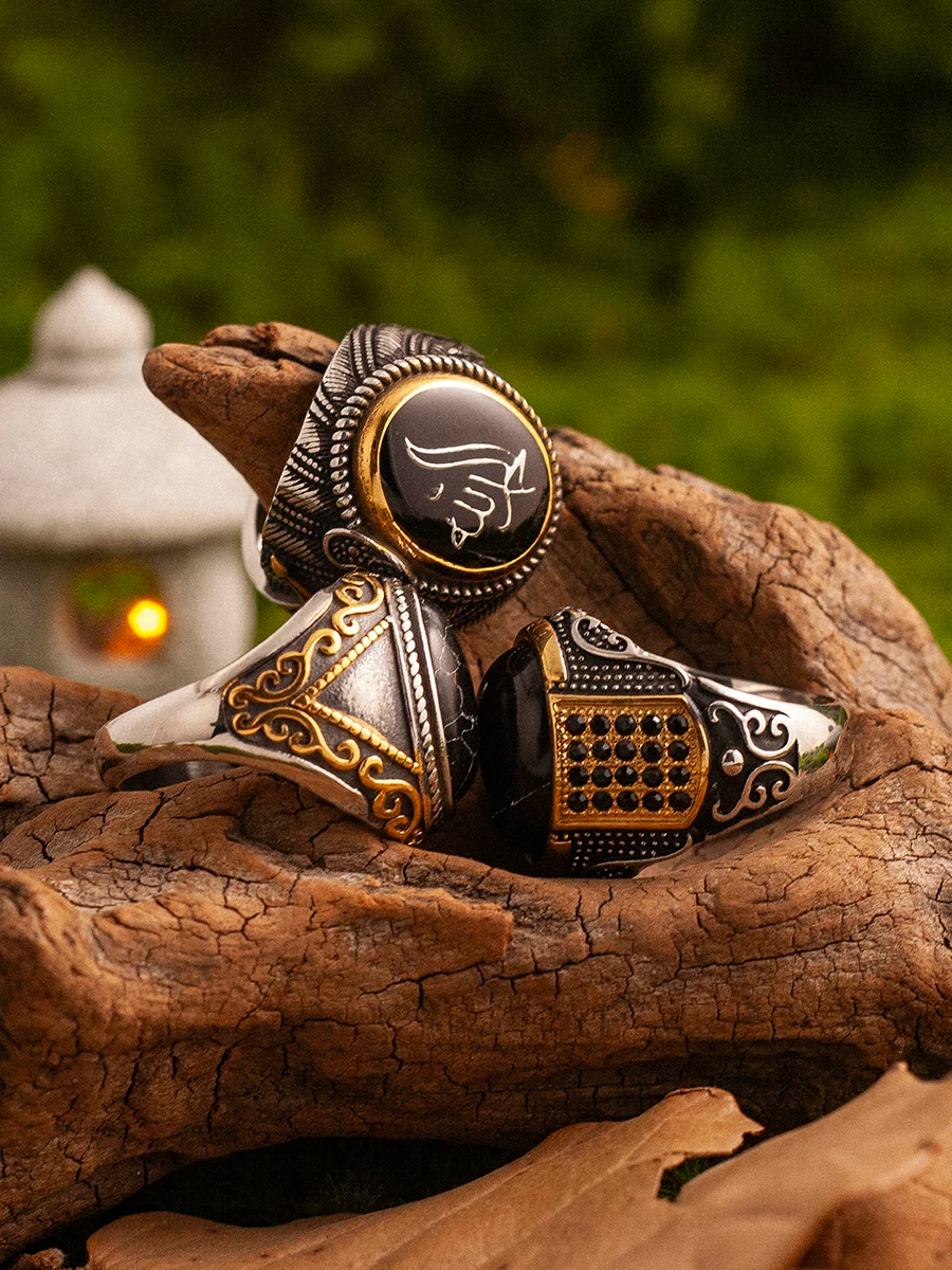 Kemstone Divine Protector Ring – Black Gold Titanium Steel Men's Statement Ring with Sword Engravings NWR-520552