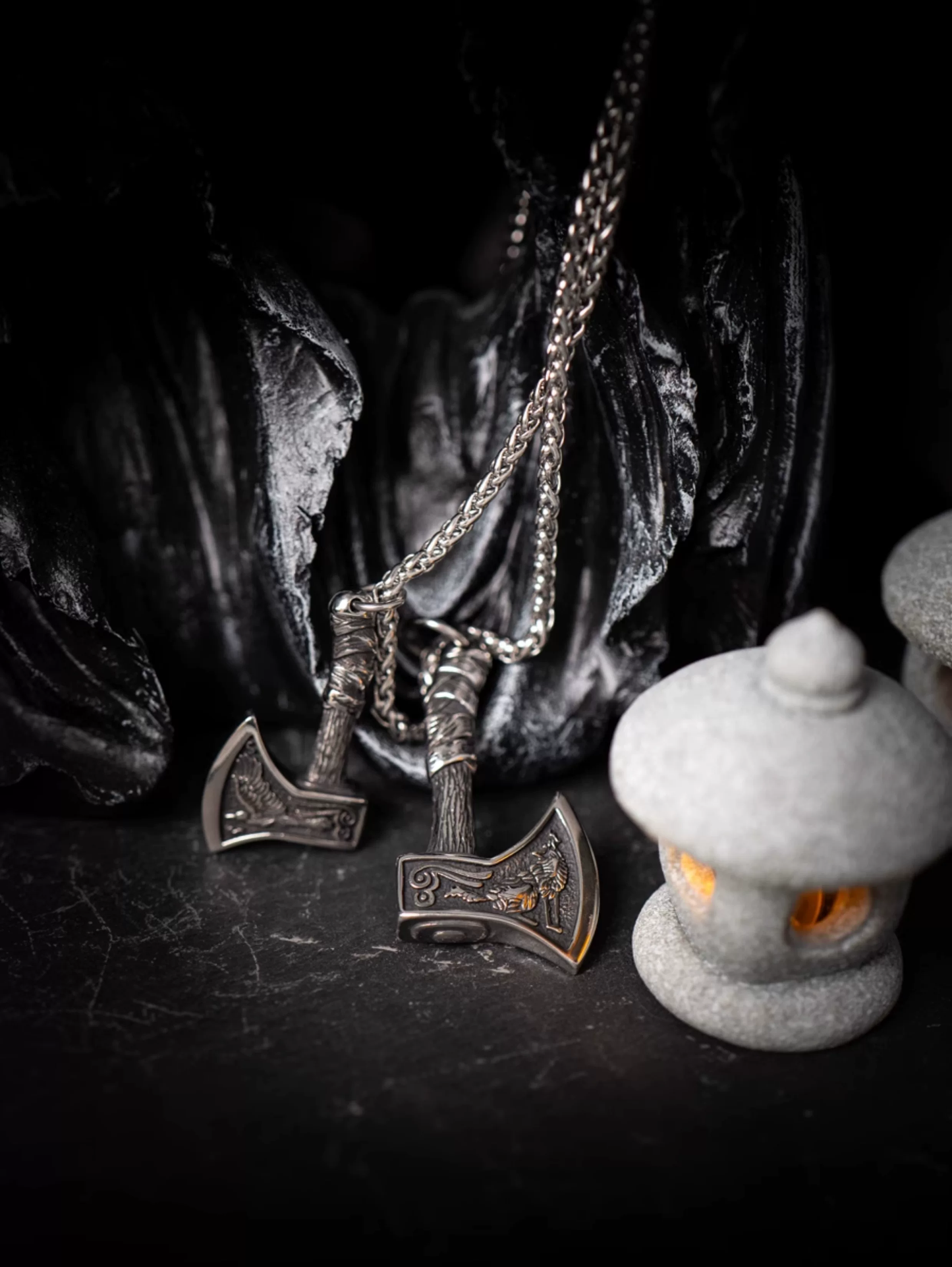 Kemstone "Leviathan Axes" Viking Double Axe Pendant Necklace – Titanium Steel NWN-603601