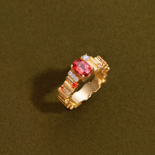 Kemstone Papaya Light – Ruby-Hued Sapphire Ring in Gold Vermeil RSY-R17284