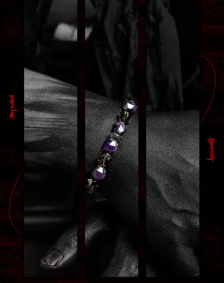 Kemstone Men’s Bracelet – Natural Amethyst, Smoky Quartz & Blue Goldstone Beads GXB-617169