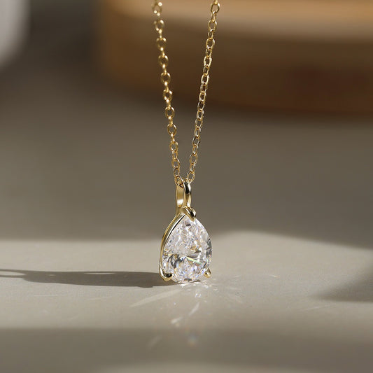 Kemstone 925 Sterling Silver Pear Pendant Necklace for Women Cubic Zirconia Gold Silver LZN04