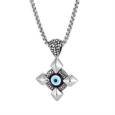 Kemstone Stainless Steel Gothic Cross Pendant Necklace for Men Blue Eye Detail PN-2412