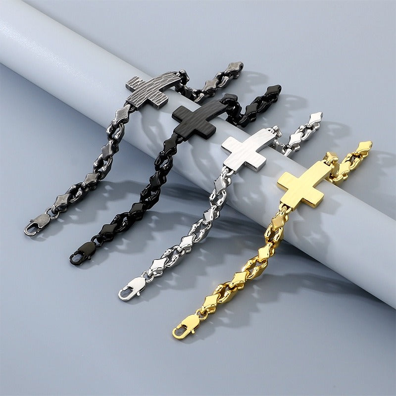 Kemstone Cross Bracelet for Men Titanium Steel Hammered Texture Gold Silver Black KB211655-KFC