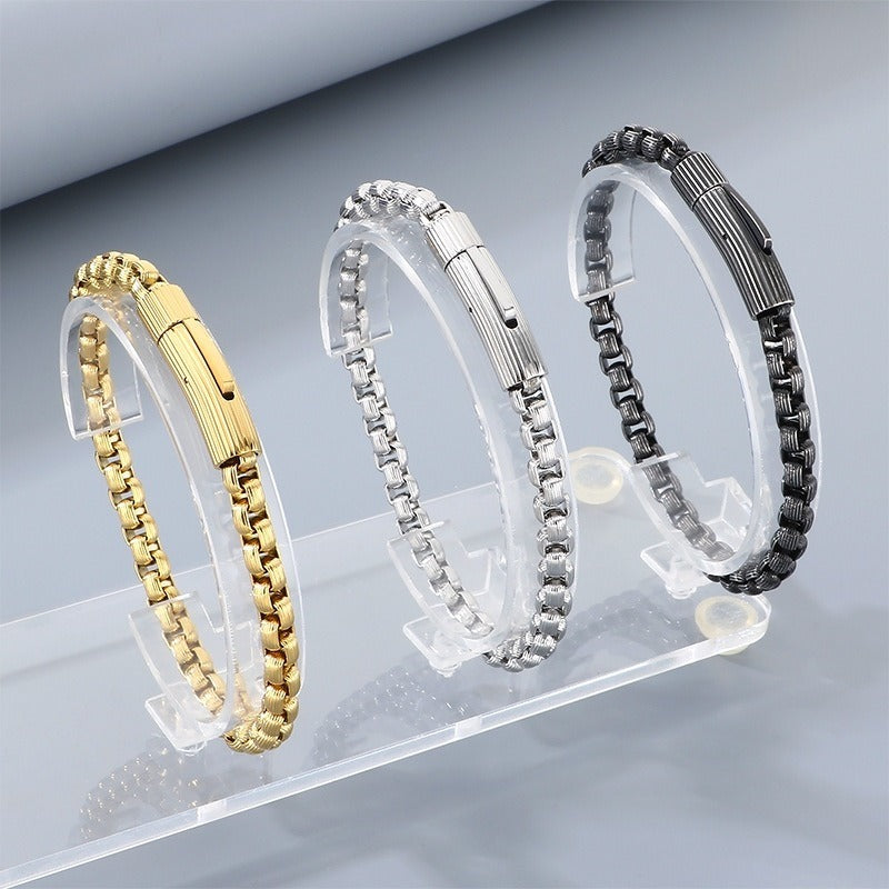 Kemstone Box Link Bracelet Titanium Steel 6mm Textured Chain for Men KB212472-ZGM
