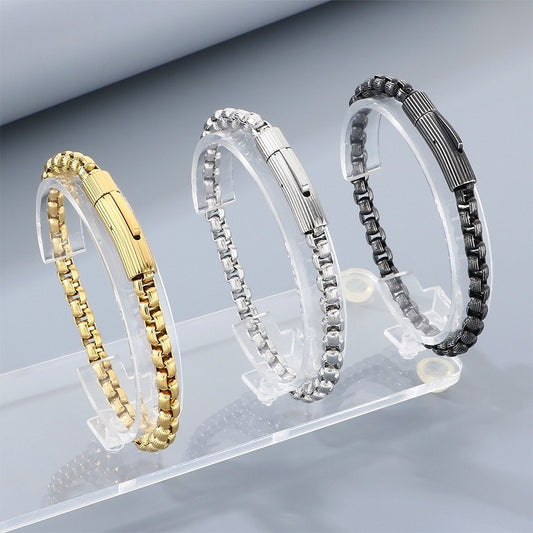 Kemstone Box Link Bracelet Titanium Steel 6mm Textured Chain for Men KB212472-ZGM