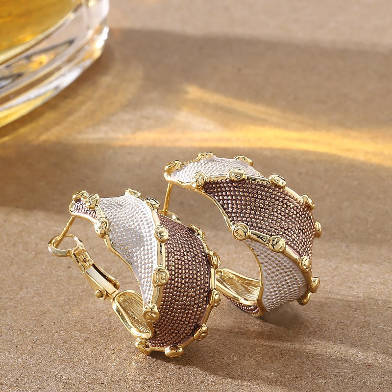 Kemstone Textured Hoop Earrings for Women Contrast Enamel Copper TD14008
