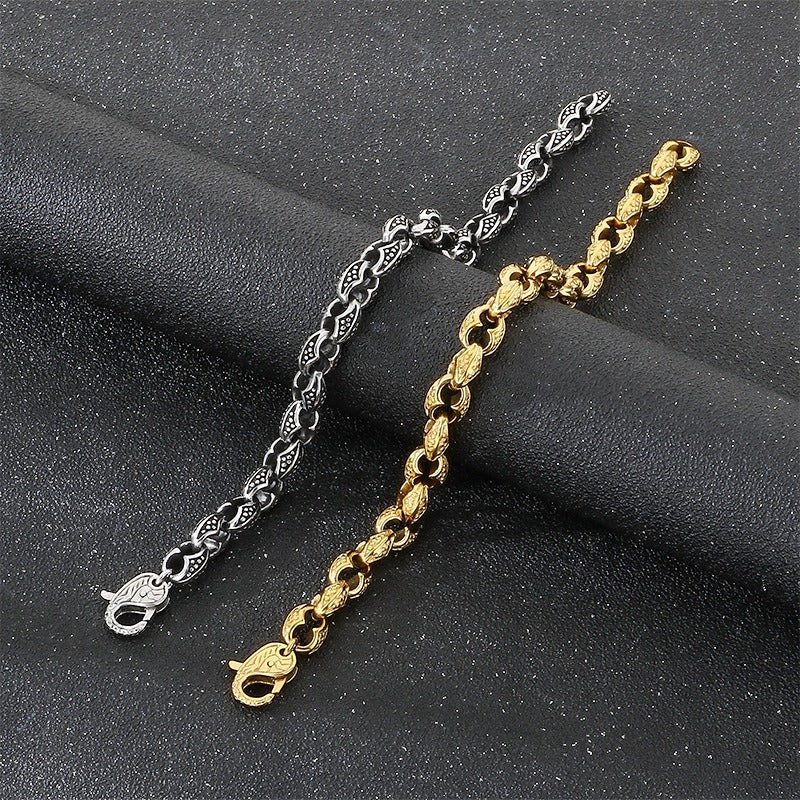 Kemstone Coffee Bean Chain Bracelet for Men Titanium Steel Textured Link Gold Silver KB184382-KJX