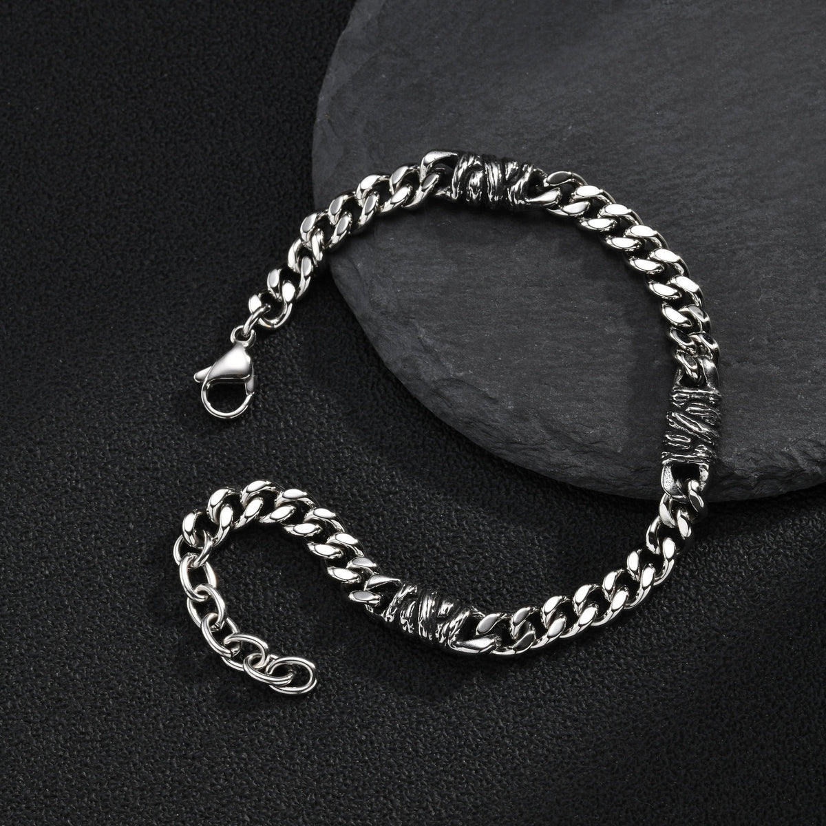 Kemstone Curb Chain Bracelet for Men Stainless Steel Textured Links BR-3280