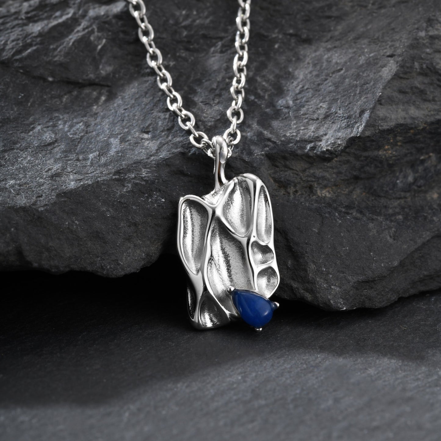 Kemstone Irregular Blue Inlay Stone Pendant Necklace for Men NC-2545