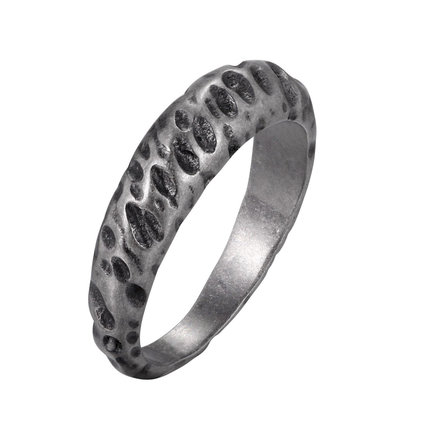 Kemstone Textured Stainless Steel Ring Irregular Surface Minimalist Vintage Silver for Men Women RC-965GR