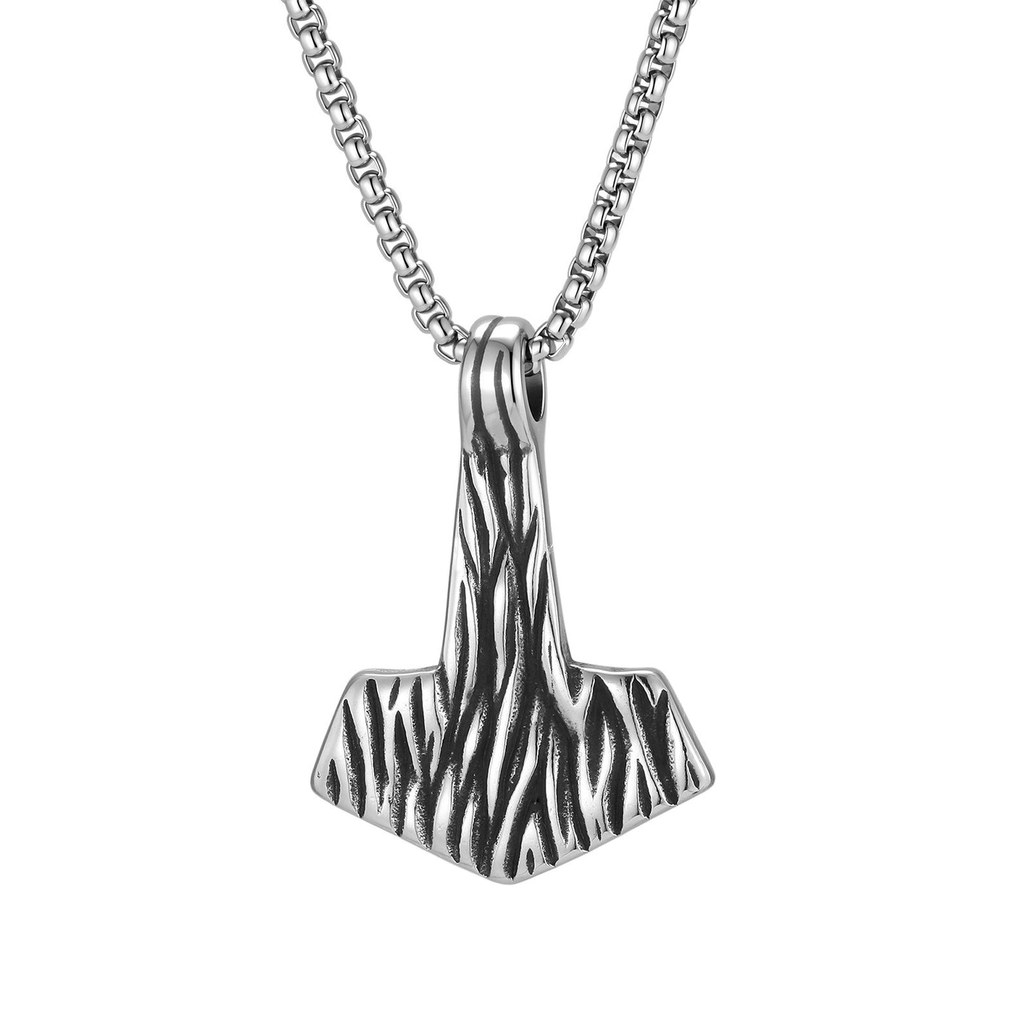 Kemstone Stainless Steel Hammer Pendant Necklace for Men Textured Vintage Chain PN-2388