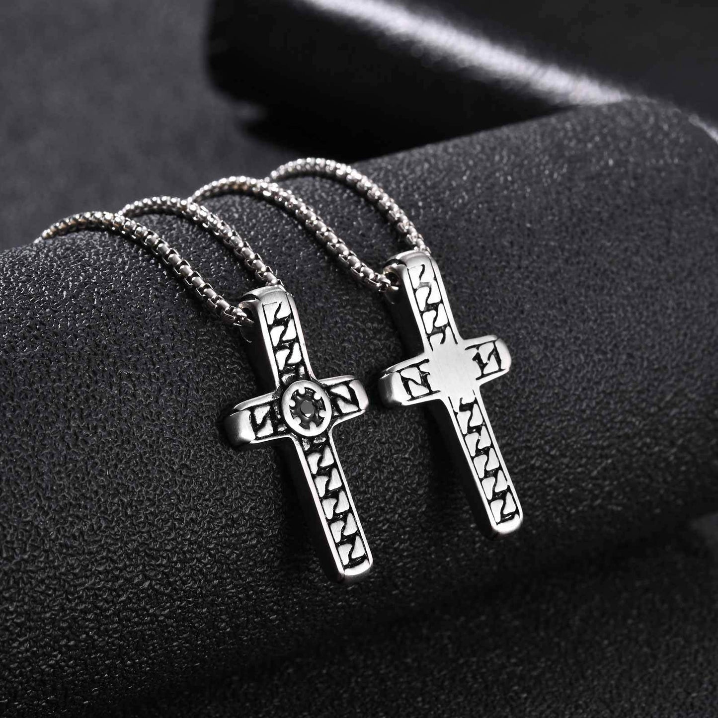 Kemston Stainless Steel Woven Texture Cross Pendant Necklace for Men PN-2394